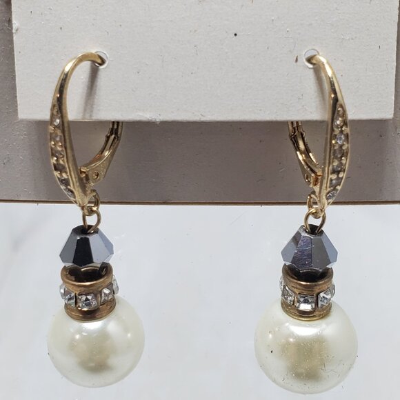 Ali Khan glass pearl with rhinestone dangle earring - Picture 4 of 5
